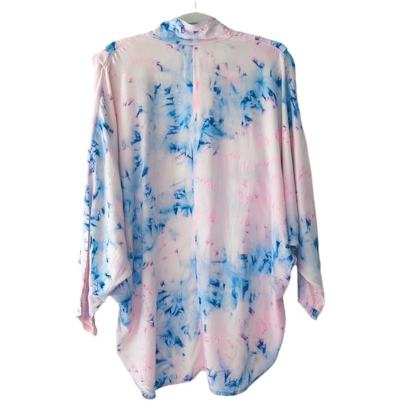 Vintage Oversized Pink & Blue Tie Dye Button Up Shirt - Picture 5 of 7